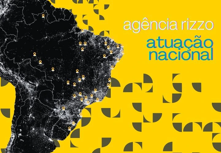 Mapa do Brasil destacando a atuação nacional da Agência Rizzo em marketing médico